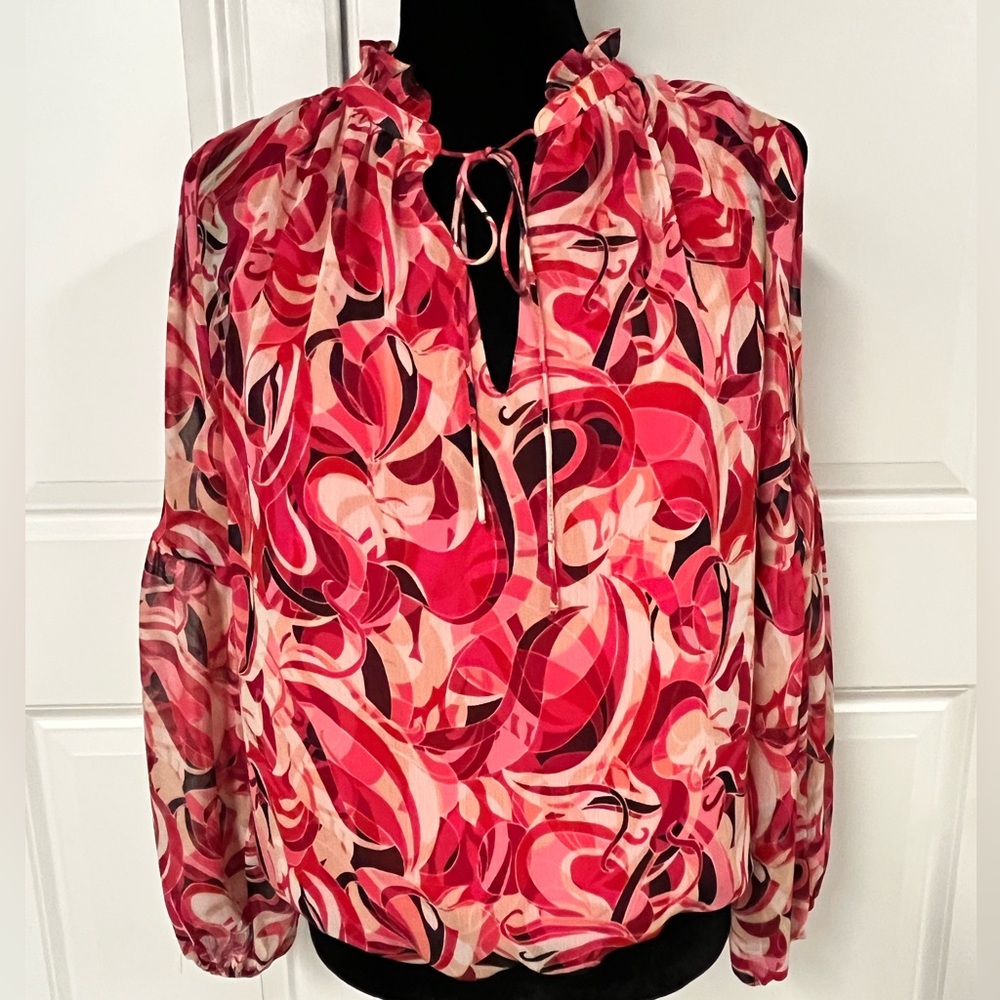 INC International Concept Pink Abstract Cold Shoulder Blouse